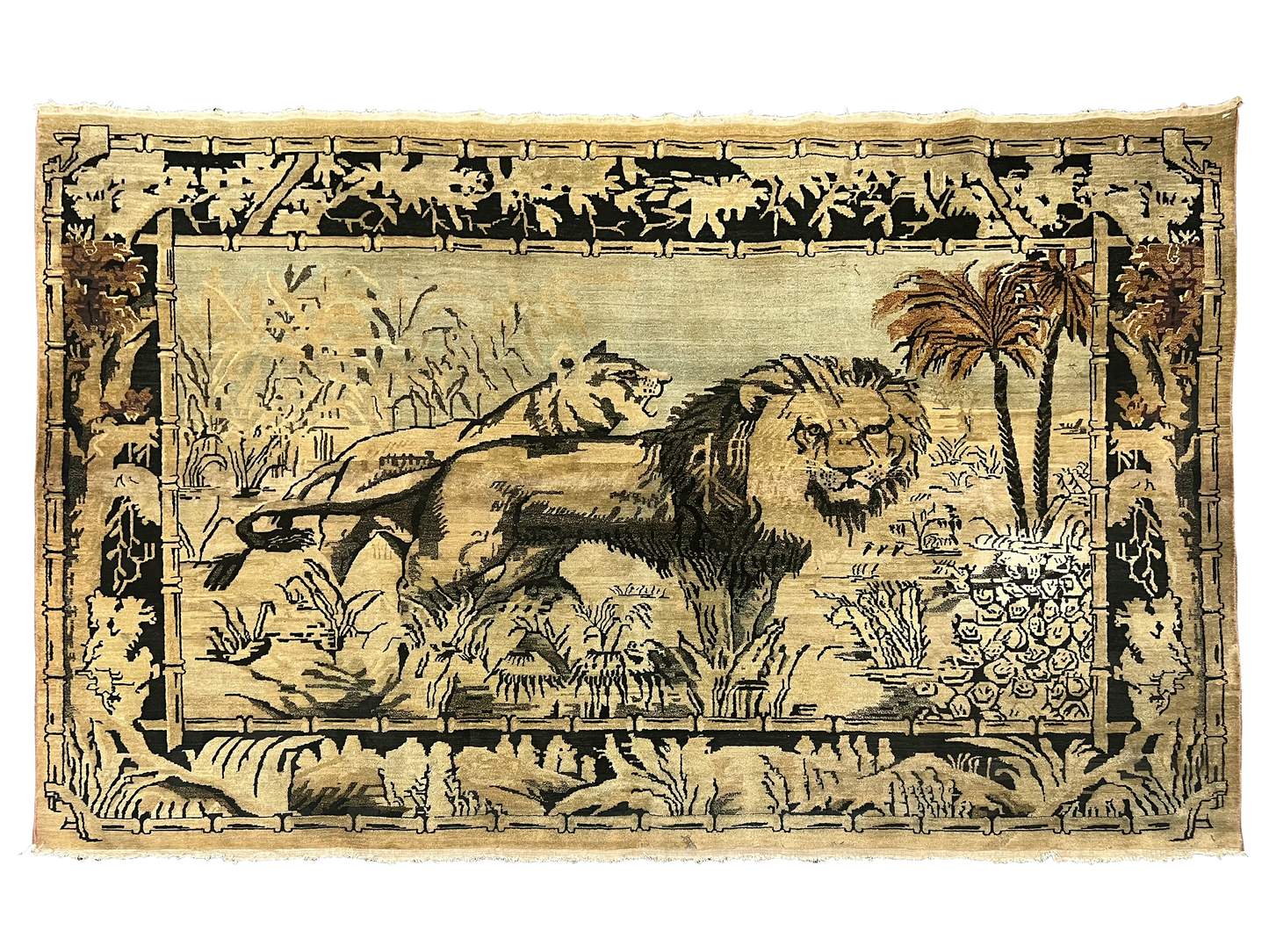 4X6 Antique Pictorial Lion and Lioness Agra, circa 1900