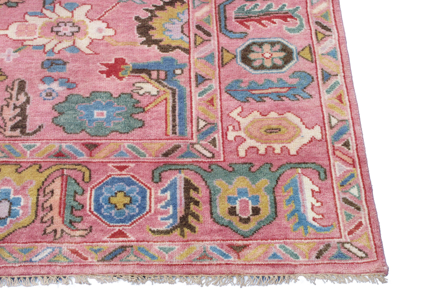Pink Oushak Hand-Knotted Wool Rug