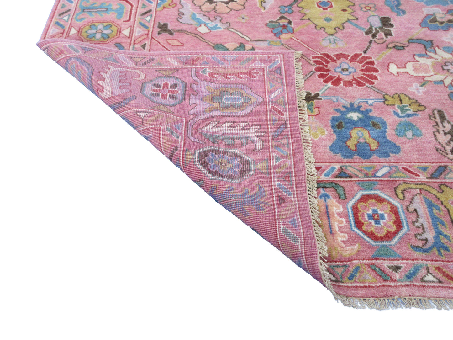 Pink Oushak Hand-Knotted Wool Rug