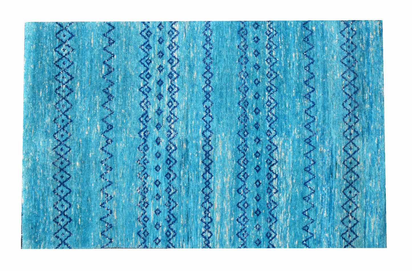 5X8 Silk Modern Moroccan Hand-Knotted Aqua Rug
