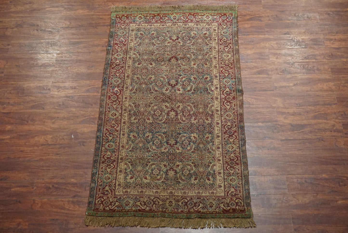 4X7 Antique Green Indian Agra Rug, ca 1900