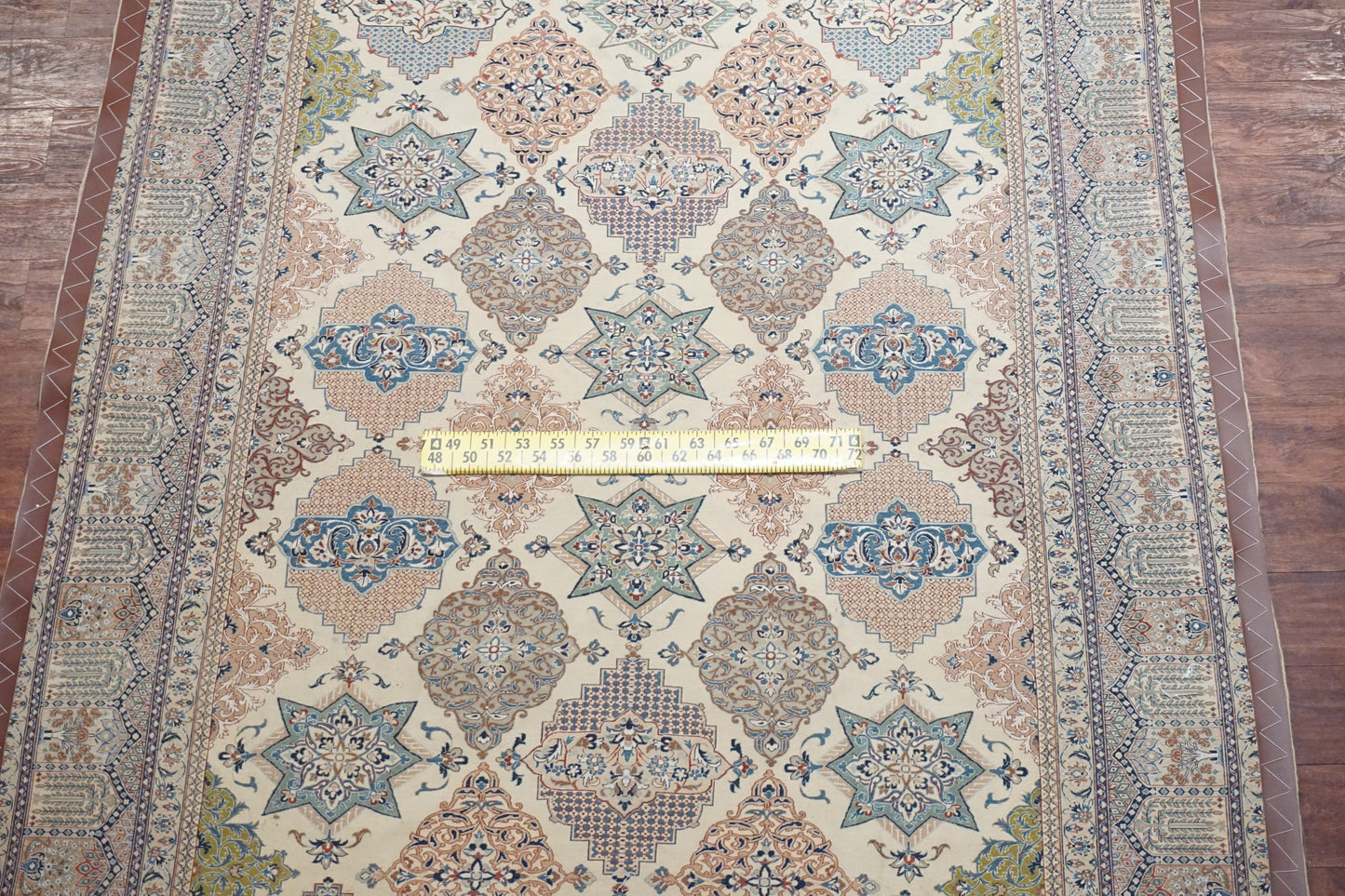 6X9 Ivory Wool and Silk Persian Naein Area Rug, circa 1970