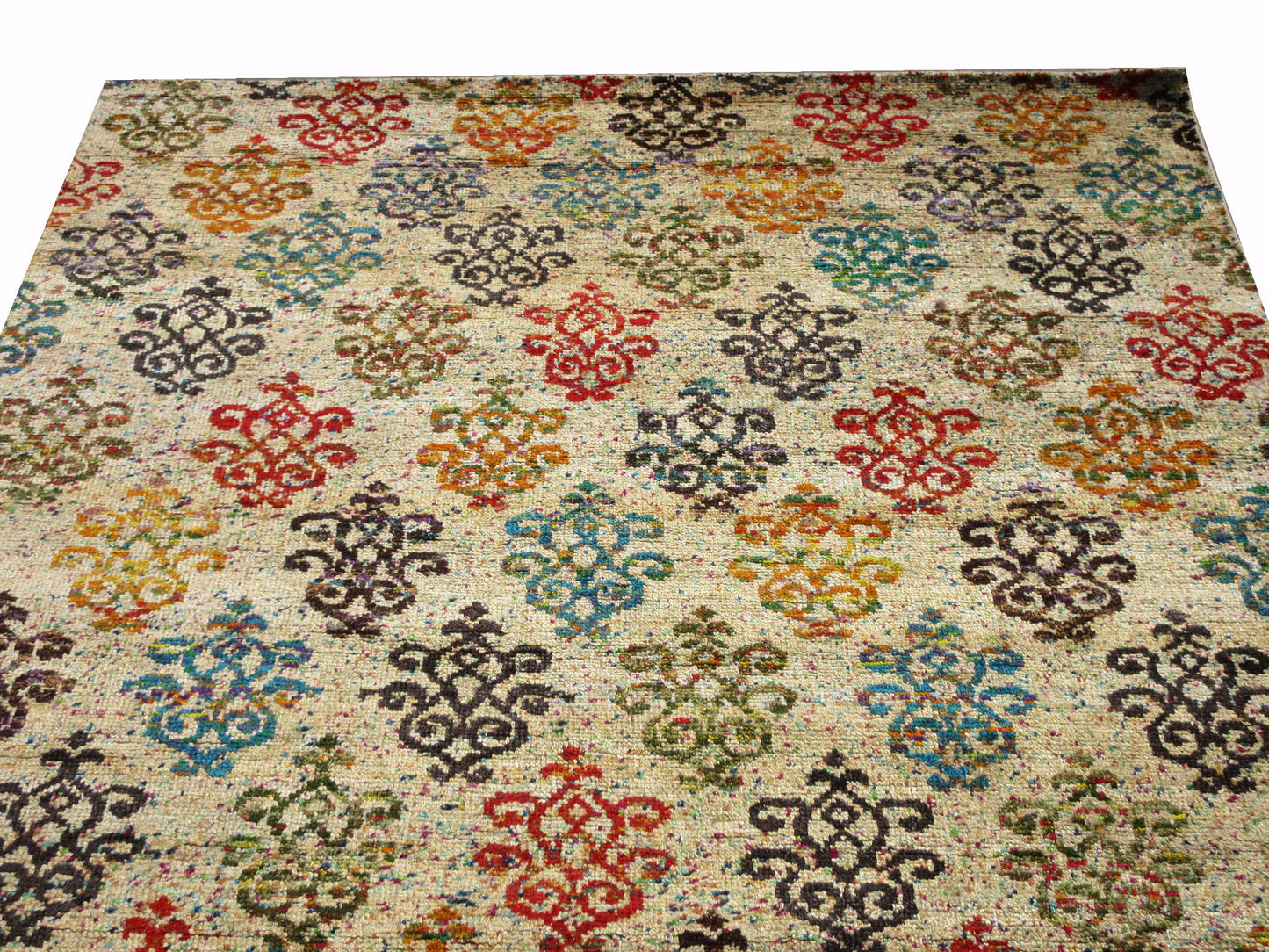 8X10 Modern Multicolored Hand-Knotted Silk Rug