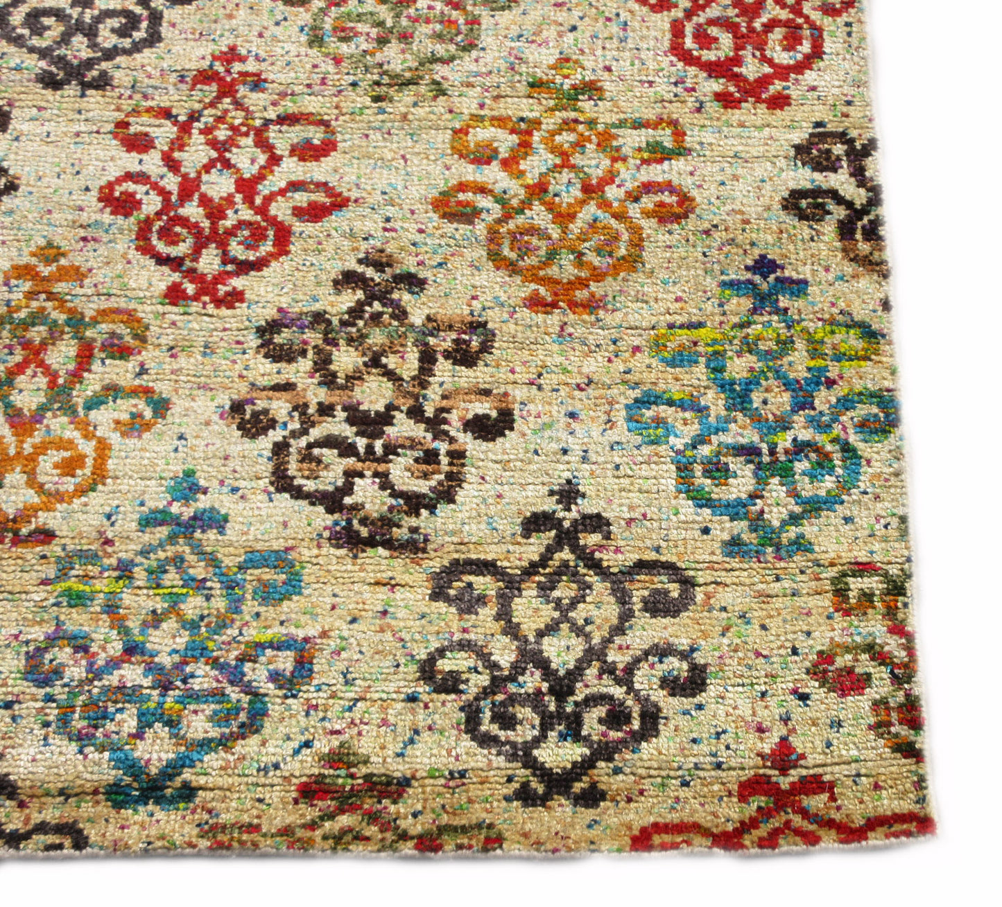 8X10 Modern Multicolored Hand-Knotted Silk Rug