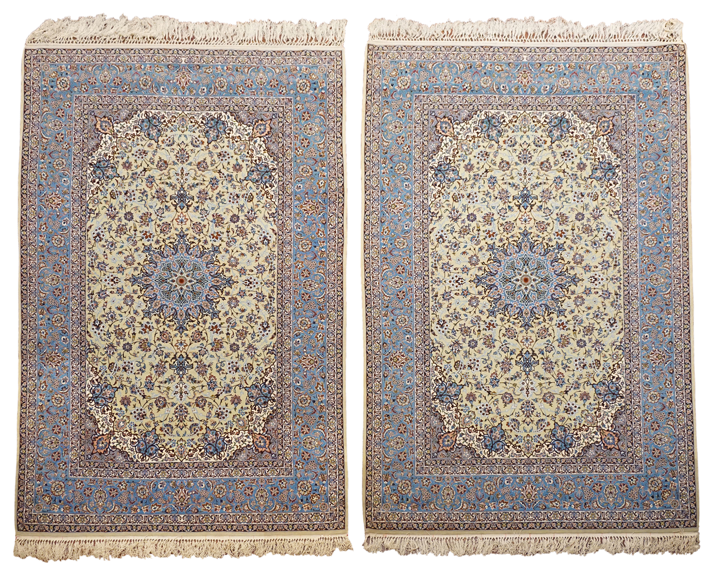 5X8 Pair of Vintage Wool and Silk Persian Isfahan Rugs, circa 1970