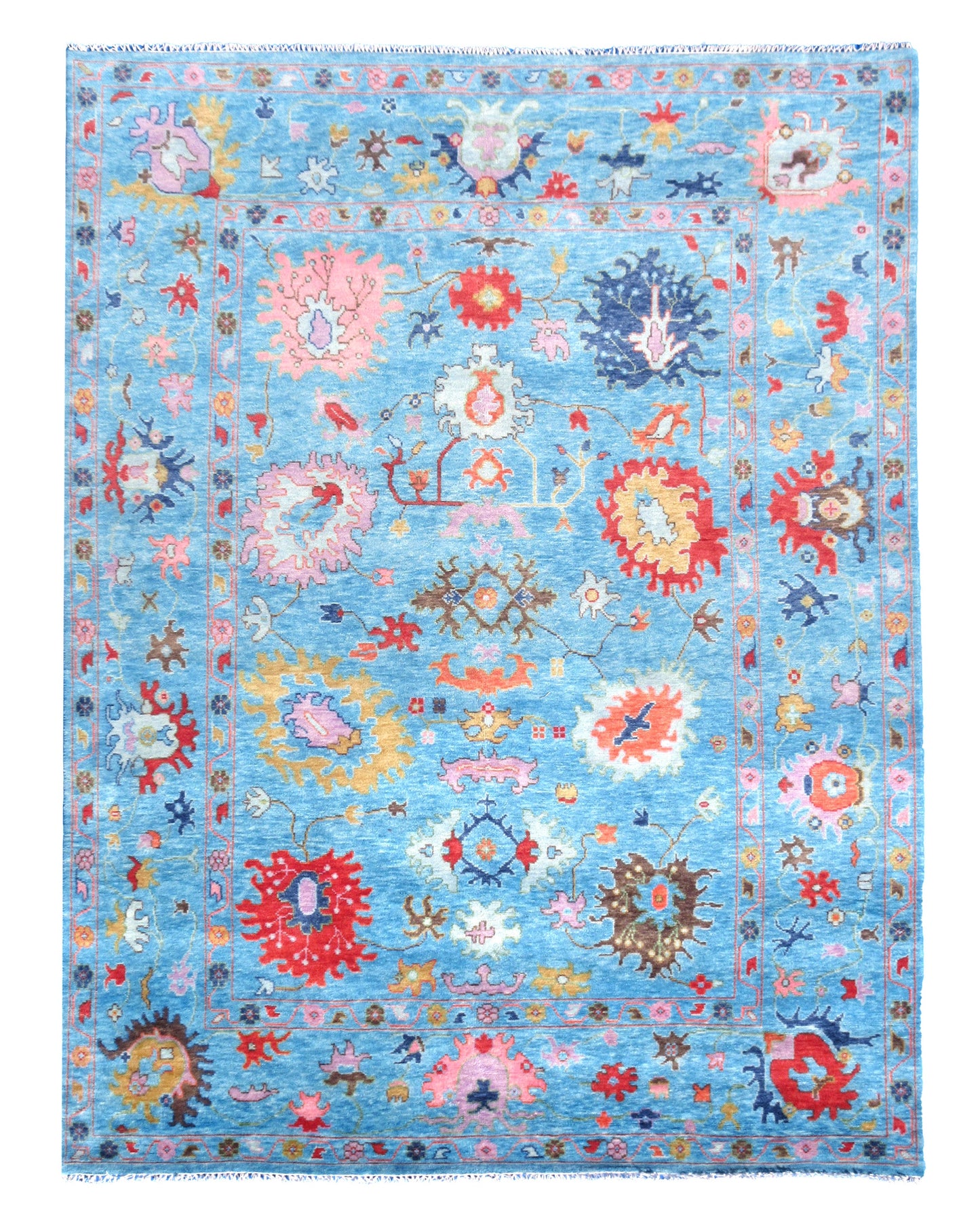 9X12 Light-Blue Oushak Hand-Knotted Wool Area Rug