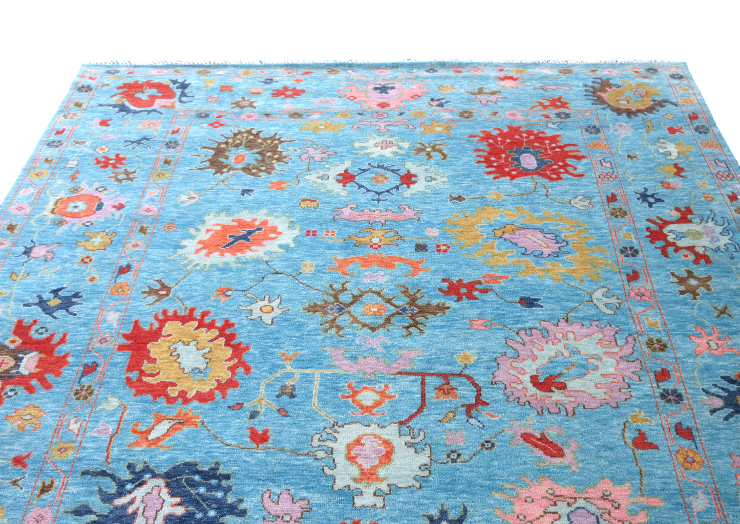 9X12 Light-Blue Oushak Hand-Knotted Wool Area Rug