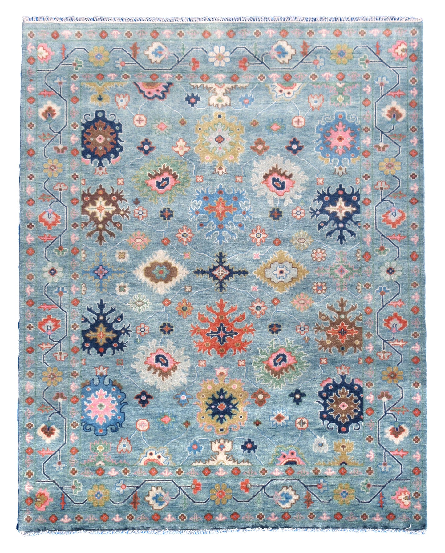 8X10 Light-Blue Oushak Hand-Knotted Wool Area Rug