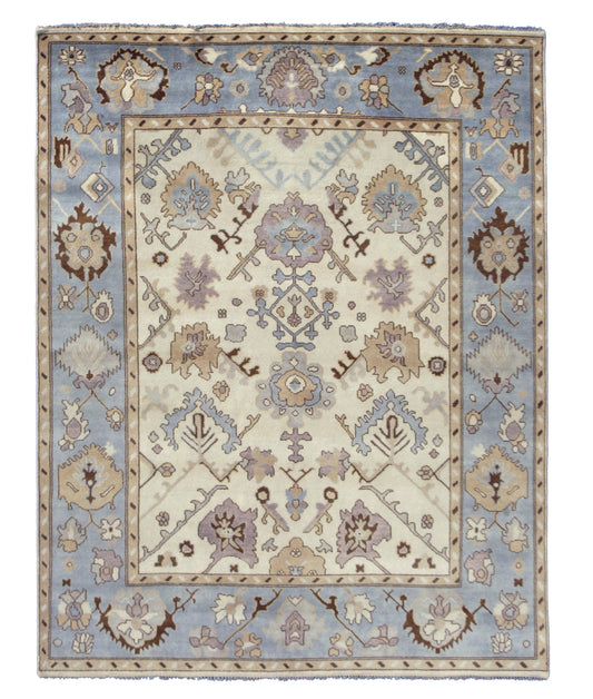 9X12 Ivory Oushak Hand-Knotted Wool Area Rug