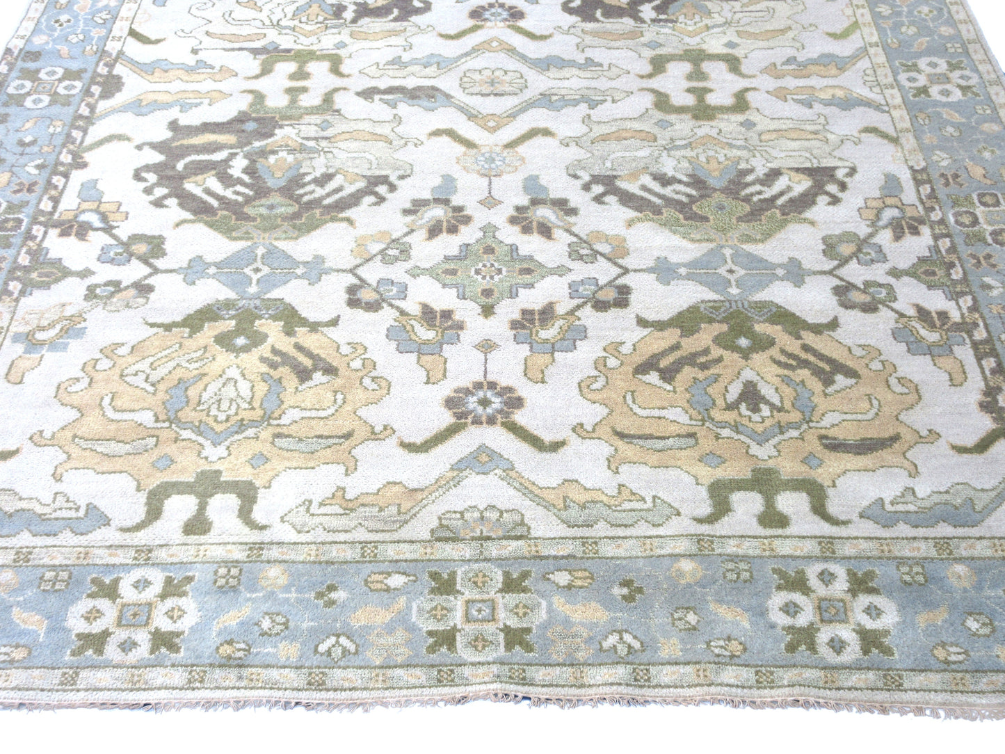 9X12 Ivory Oushak Hand-Knotted Wool Area Rug