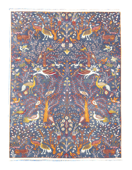 10X14 Birds Design Hand-Knotted Wool Area Rug